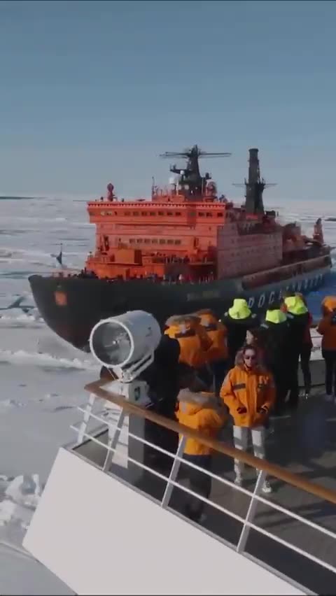 The Russian nuclear icebreaker 50 Years of Victory meets The French icebreaker vessel