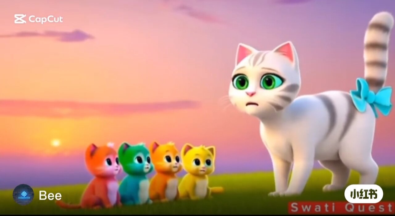 Five Funny Kittens Playing With a Ball of Yarn