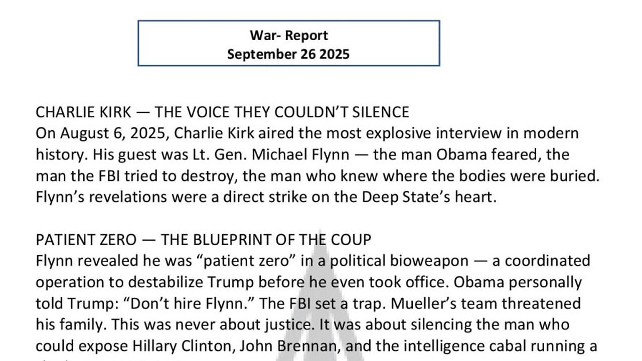 WAR REPORT - SEPT 26/2025- CHARLIE KIRK - THE VOICE THEY COULDN'T SILENCE