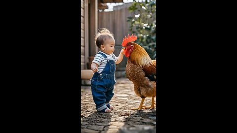 Adorable Baby vs. Big Rooster: A Fun and Unexpected Showdown! 🐥👶