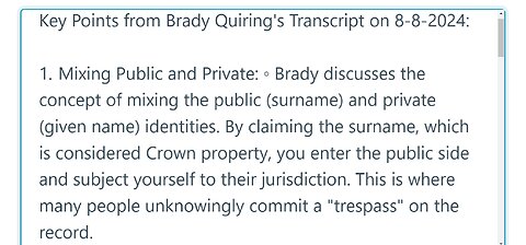 Key Points from Brady Quiring's Transcript on 8-8-2024: