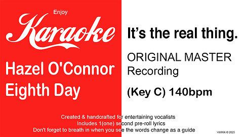 Hazel O'Connor - Eighth Day (Key C) 140bpm (2025) Karaoke