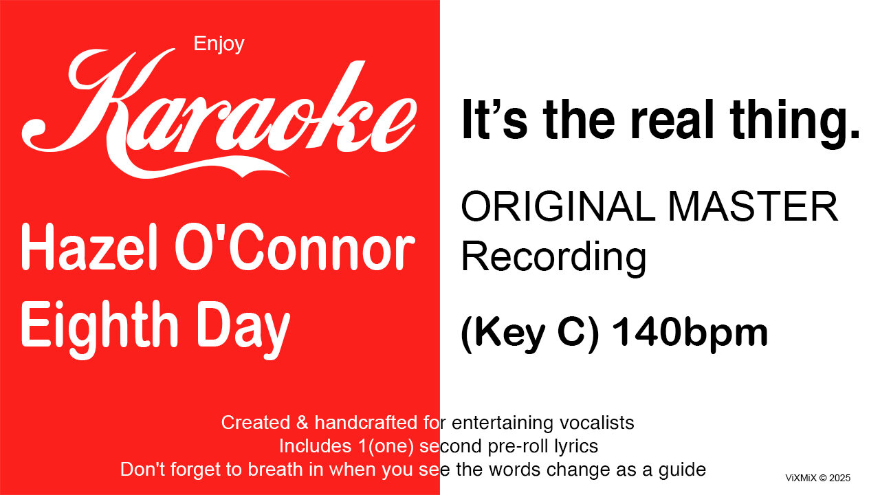 Hazel O'Connor - Eighth Day (Key C) 140bpm (2025) Karaoke