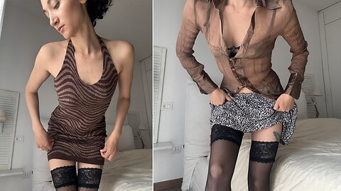 [4k] Ariannys in Goldenpoint black 20D holdup stockings Try-On