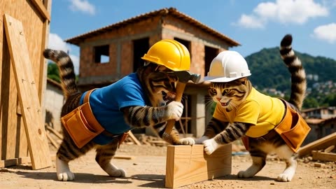 Funny Cats at Work 😂🐱 | This Went Totally Wrong!” “Cats Trying to Work on a Construction