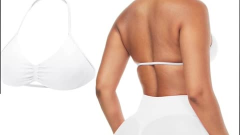 Strappy Sports Bras for Women Seamless Padded Twill Knit