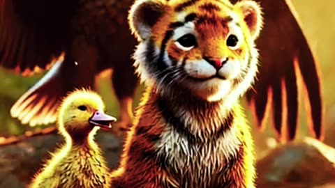 The Tiger Saves the Duck and the Eagle Rescues Everyone from the Fall! #cutebabyanimals #cutebabycat