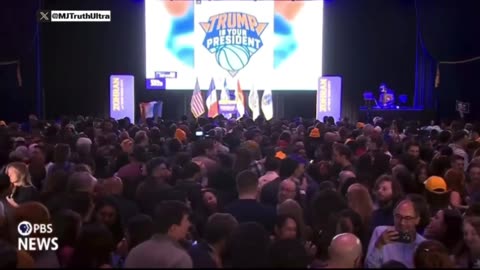 Trump is still your president appears on Jumbo Screen at Mamdani Victory Party