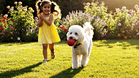 Baby playing with her dog