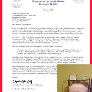 AOC Panics Writes Letter To AG Pam Bondi To See If She's In Trouble For Helping Criminal Aliens