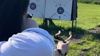 Slow-motion slingshot release