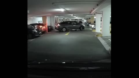 Idiot smashes car while stealing spot