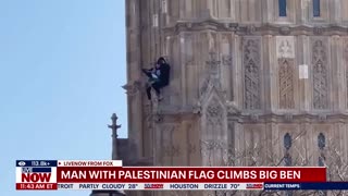 BREAKING: Barefoot man climbs London's Big Ben carrying Palestine flag