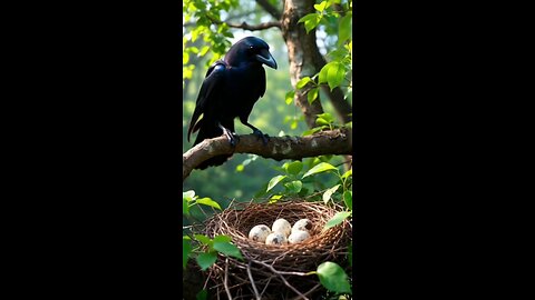 enjoy crow flying over with flowers blooming with sunshine and sparrow sitting on the tree