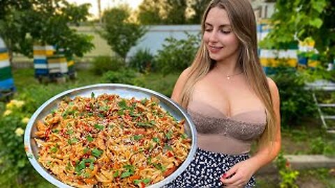Cooking Spicy Udon Noodles with Chicken l Relaxing Village Kitchen ASMR