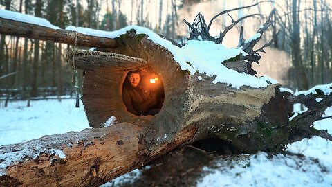 🏕️ Winter Overnight Stay in a Warm & Cozy Survival Den ❄🔥 | Clay Oven, Catch & Cook | Bushcraft Ep.1