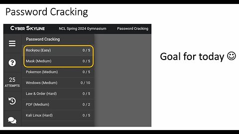 NCL PASSWORD CRACKING - Rockyou and Mask