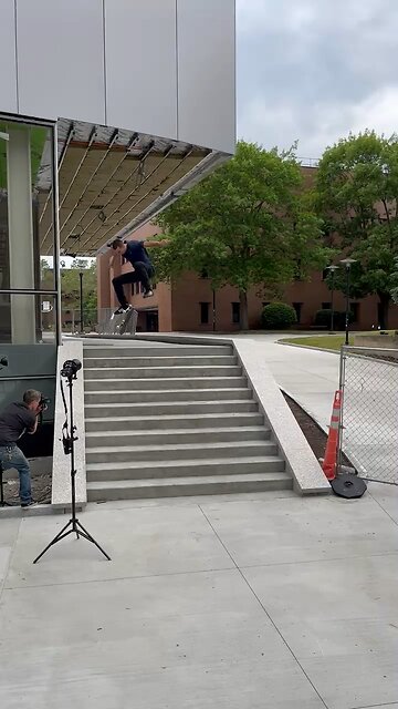 Security Guard Watches as Skater Lands Huge Kickflip Down Big Stairs! 🛹🔥
