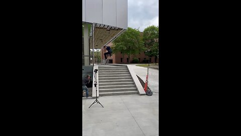 Security Guard Watches as Skater Lands Huge Kickflip Down Big Stairs! 🛹🔥