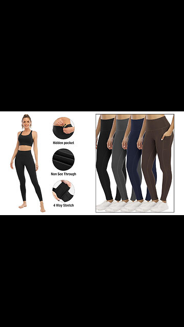 4-Pack Women's Leggings with Pockets – High Waist, Tummy Control, Perfect for Workouts
