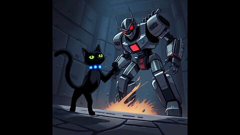 Brave cat and the evil Robot