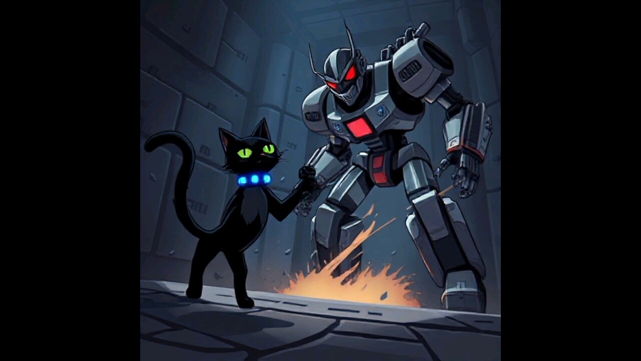 Brave cat and the evil Robot