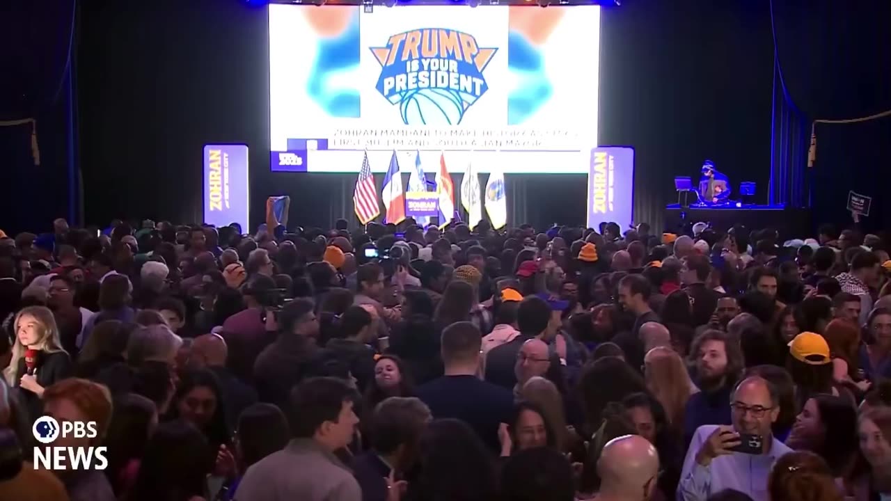 “Trump Is Your President” Appears on Jumbotron at Mamdani Election Party