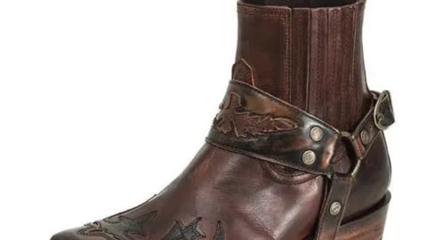 Men & Women’s Retro Square Toe Western Motorcycle Boots with Side Zipper & Belt Buckle