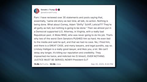 Trump encourages DOJ to charge on Comey
