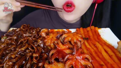 ASMR | Spicy Jjajangmyeon | Octopus | Tteokbokki Mukbang for Ultimate Satisfaction