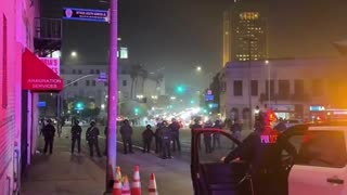 Police in Los Angeles are staging near the immigration services building.