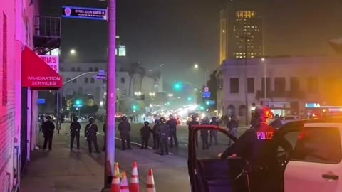 Police in Los Angeles are staging near the immigration services building.