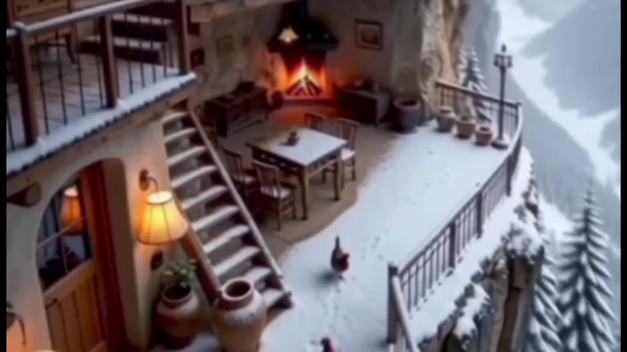 Cliff side Cave Resort with Snowy Terrace.