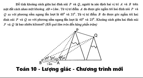 Toán 10: Lượng giác: Để tính khoảng cách giữa hai đỉnh núi P và Q, người ta xác định hai vị trí A