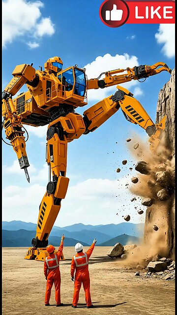 Unique robotic bulldozer is digging a path for human design AI generator funny and creative video