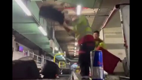 Airport baggage handlers forcefully slamming suitcases onto conveyor belts, caught on camera