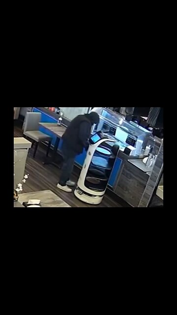 A Degenerate Tries To Steal A Food Delivery Robot In A San Jose Restaurant