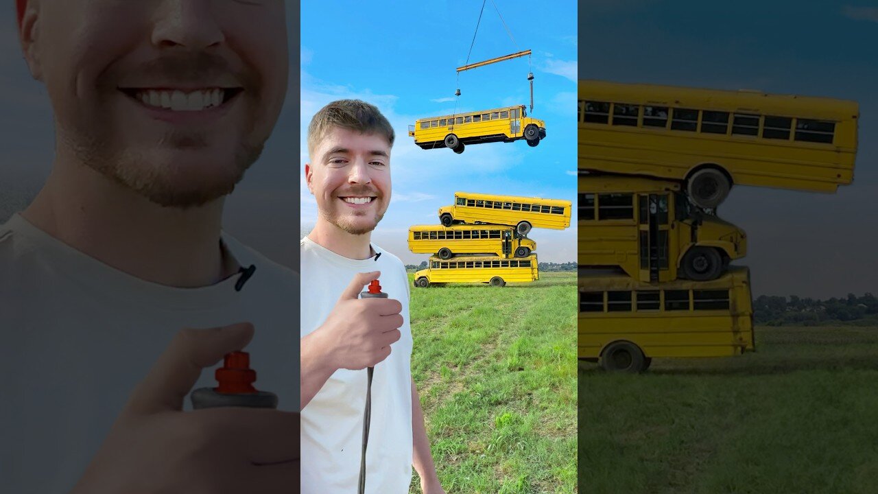 How Many School Buses Can We Stack - MrBeast Short Video 21