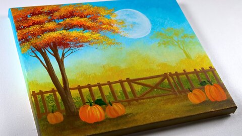 Acrylic Painting tutorial _ Fall painting _ Autumn Landscape Painting _ Aham Art