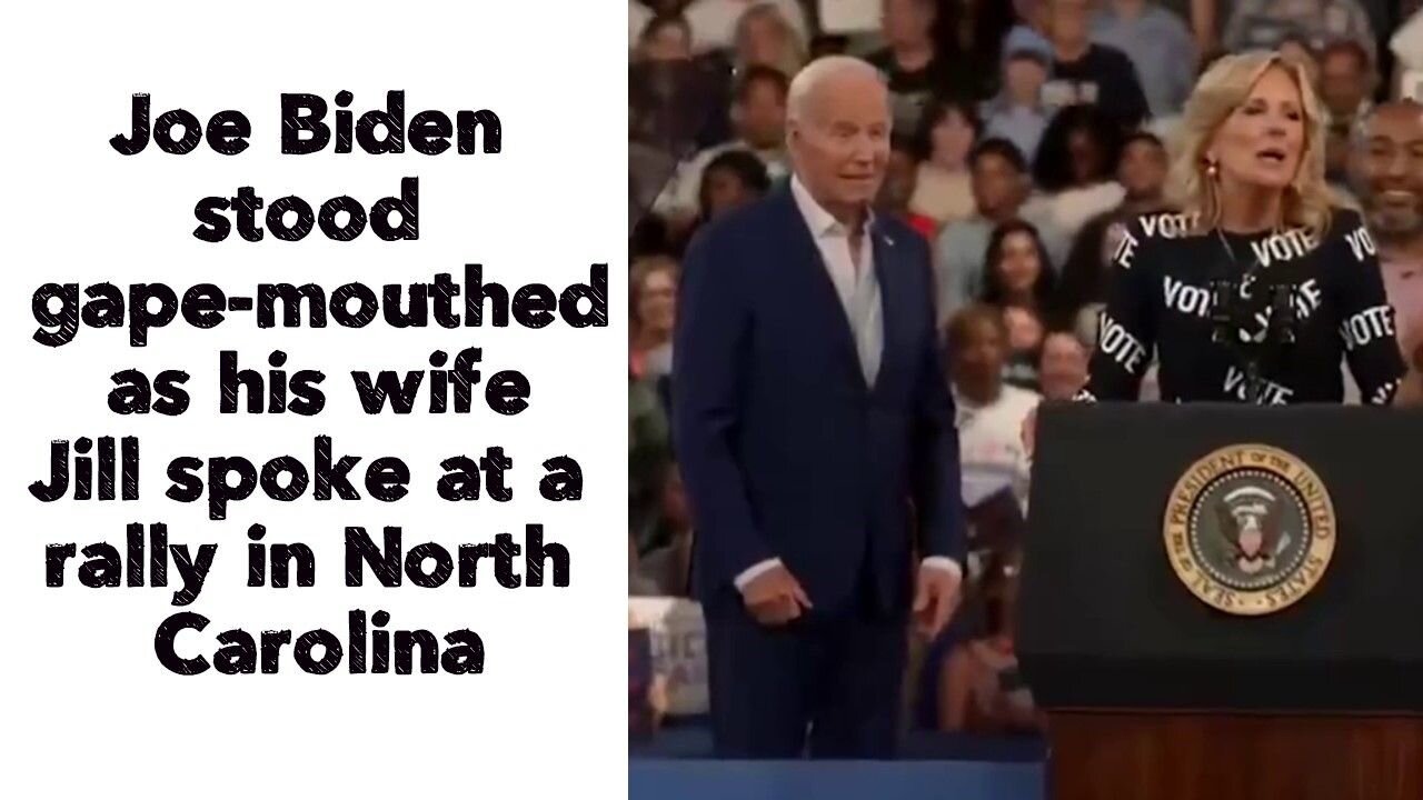 Joe Biden stood gape-mouthed as his wife Jill spoke at a rally in North Carolina