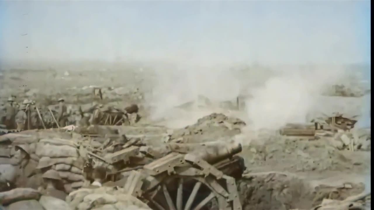 British heavy artillery crew in action with heavy guns
