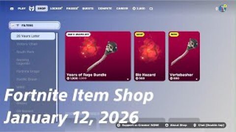 Fortnite Item Shop|January 12, 2026(*New* Years of Rage Bundle & Assumptions Emote)