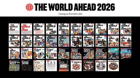 THE ECONOMIST THE WORLD AHEAD 2026 40 ANNI DI RACCOLTA DI TUTTE LE COPERTINE DOCUMENTARIO specifico che la rivista the world ahead esce tutti gli anni da sempre a novembre per l'anno dopo quindi dal novembre 1986 ma the economist fu fondato nel 1843