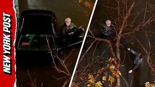 Elderly man rescued after car gets trapped in flash flood waters