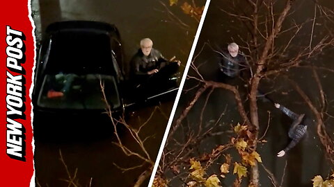 Elderly man rescued after car gets trapped in flash flood waters