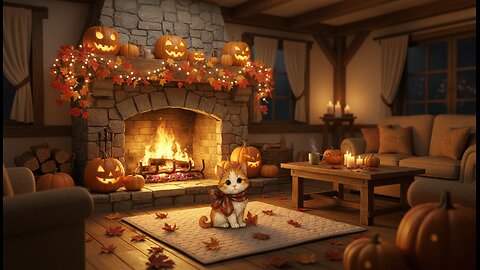 🔥24/7 Cosy Halloween Living Room (FREE COLOURING PAGES) | Fireplace Ambience For You To Study To