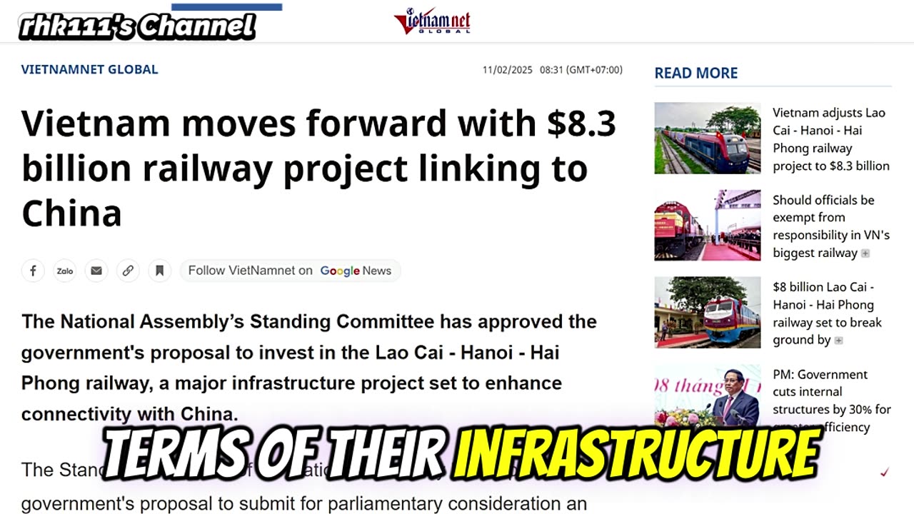 China to help build 3 Railway Lines in Vietnam, one of which is funded by and will link to them
