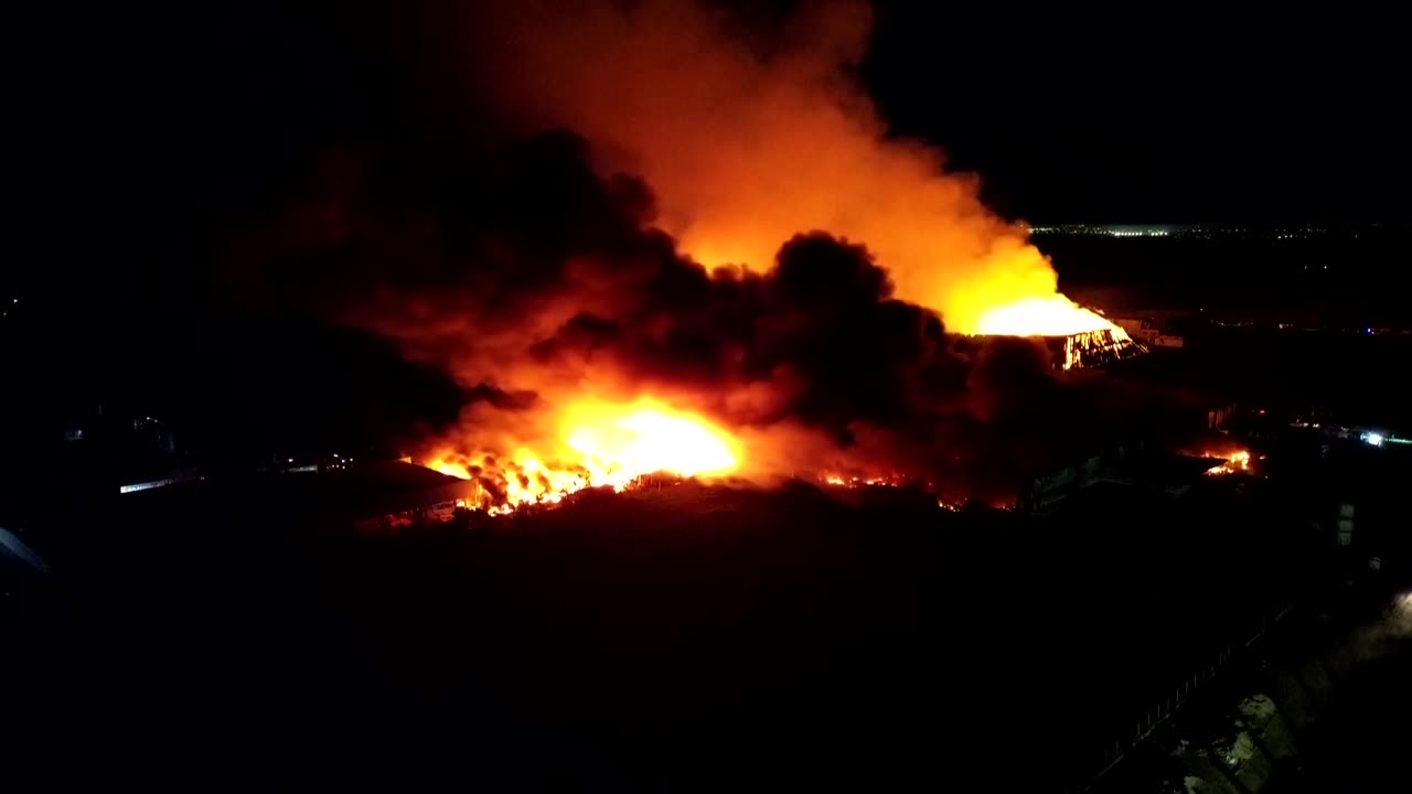 Drone shows fire after explosion in Argentine industrial park