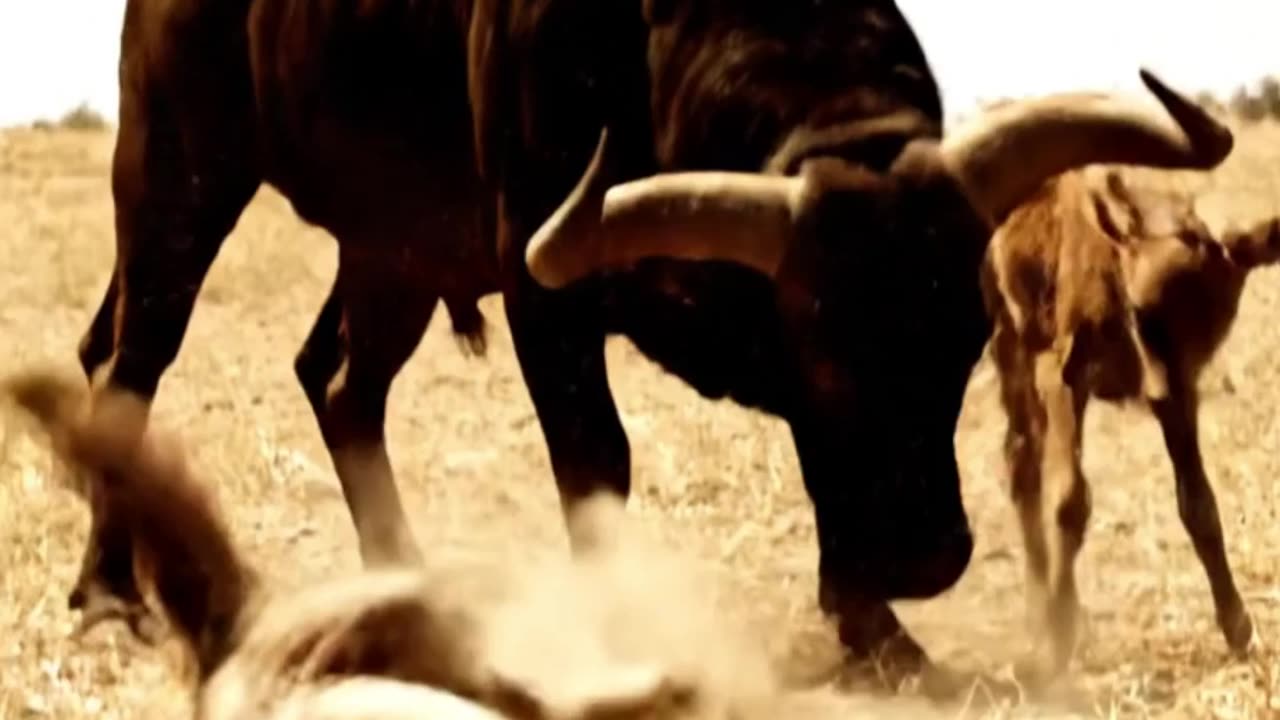 A wolf attacks a small calf