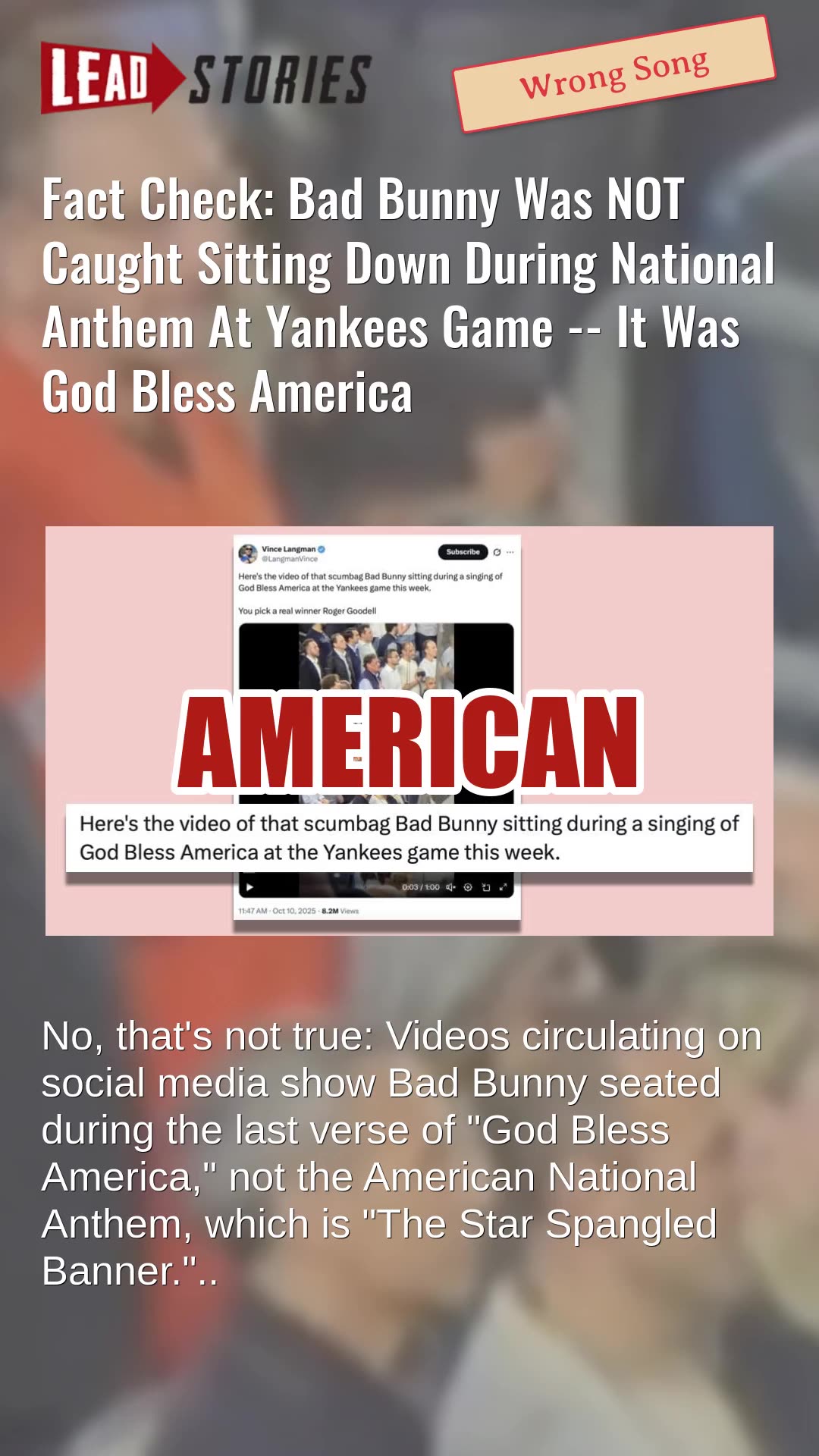 Fact Check: Bad Bunny Was NOT Caught Sitting Down During National Anthem -- It Was God Bless America